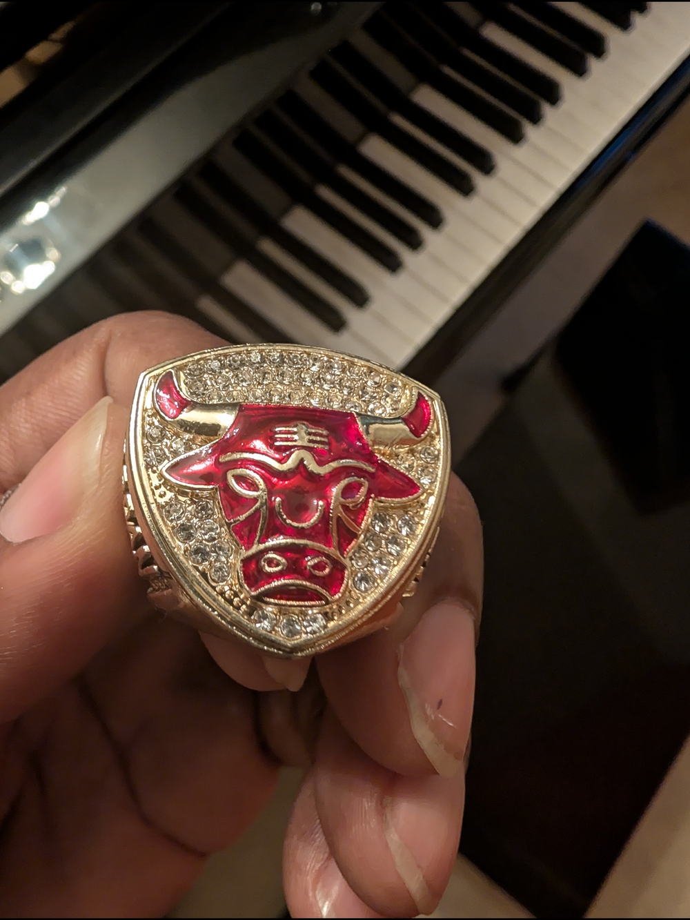 Michael Jordan Red Bull Head Stainless Steel Men's Ring with Crystal Accents